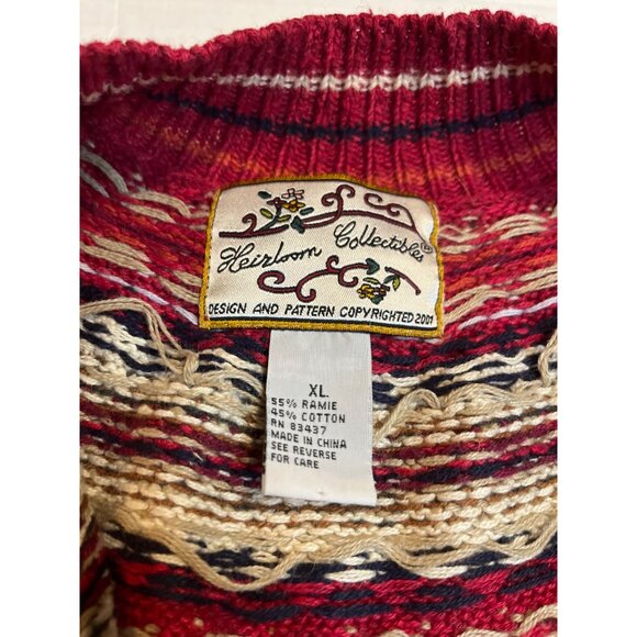 Heirloom Collectible women’s Red Nordic Knit Cardigan Sweater XL Cotton Ramie - Picture 4 of 10